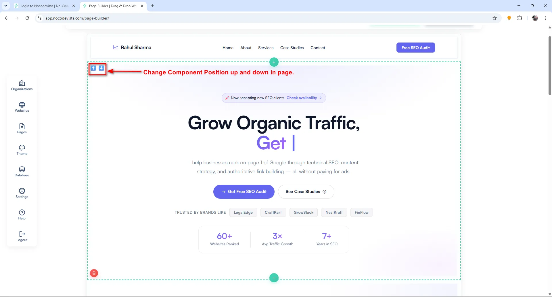 Up and down arrows to rearrange components on the page